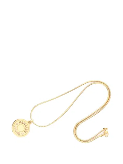 Pre-owned Hermes 2010s Logo-cutout Pendant Necklace In Gold