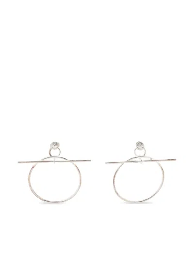 Pre-owned Hermes 2010s Loop Mm Earrings In Silver