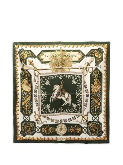 Pre-owned Hermes 2010s Lvdovicvs Magnvs Silk Scarf In Green