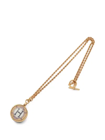 Pre-owned Hermes 2010s Medaille Blazon Enamel Necklace In Gold
