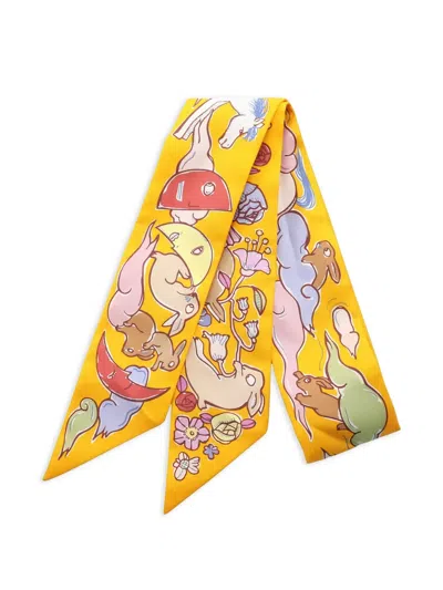 Pre-owned Hermes 2010s Mille Et Un Lapins Printed Scarf In Yellow