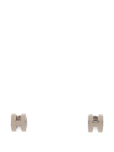 Pre-owned Hermes 2010s Mini Pop H Earrings In 银色