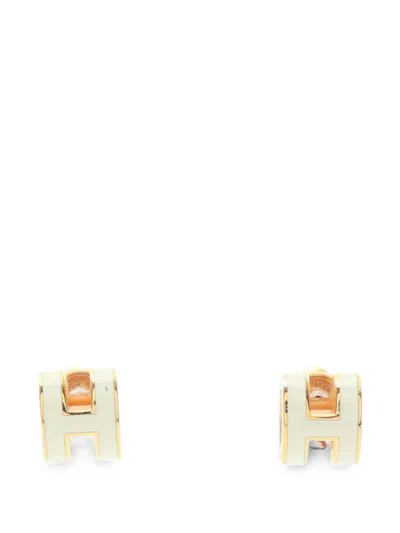 Pre-owned Hermes 2010s Mini Pop H Earrings In White