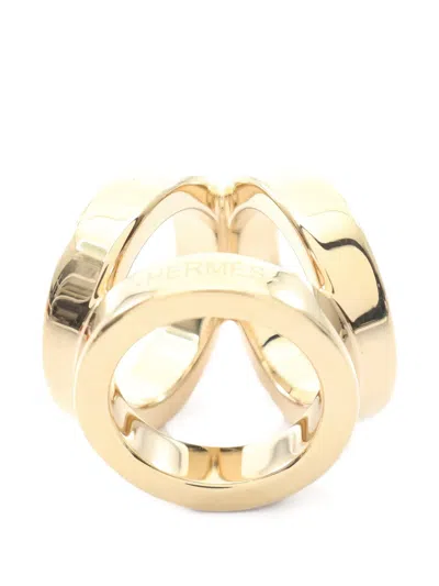 Pre-owned Hermes 2010s Mini Trio Scarf Ring In Gold