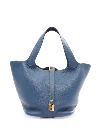 Pre-owned Hermes 2010s Mm Picotin Lock Tote Bag In Blue