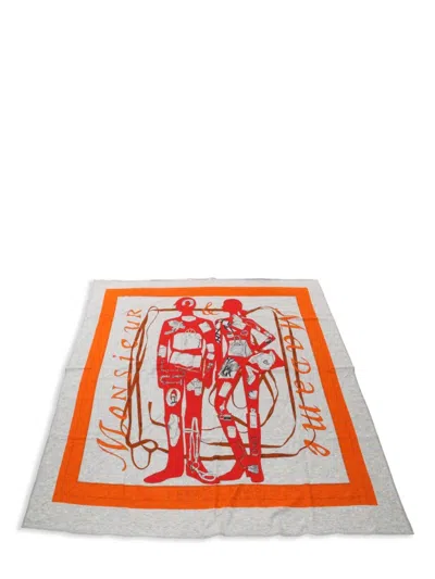 Pre-owned Hermes 2010s Monsieur Et Madame Cotton Scarf In Grey