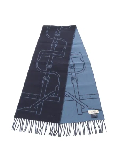Pre-owned Hermes 2010s Mors A Jouets Cashmere Scarf In Blue