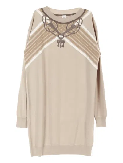 Pre-owned Hermes 2010s Mors A Jouets Knitted Dress In Neutrals