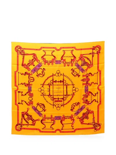Pre-owned Hermes 2010s Mors Et Gourmettes Scarf In Yellow