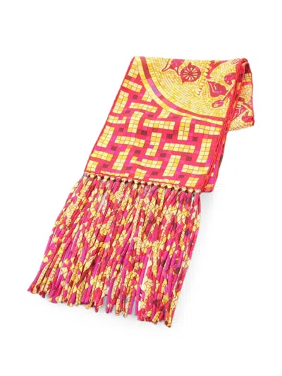 Pre-owned Hermes 2010s Mosaique Au 24 Fringe Scarf In Pink
