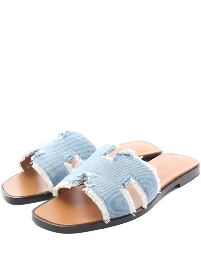 Pre-owned Hermes 2010s Oran Denim Sandals In Blue