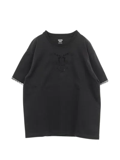 Pre-owned Hermes 2010s Palefroi Parfroy Lace-trim T-shirt In Black