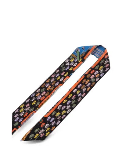 Pre-owned Hermes 2010s Pantin City Twilly Scarf In Black