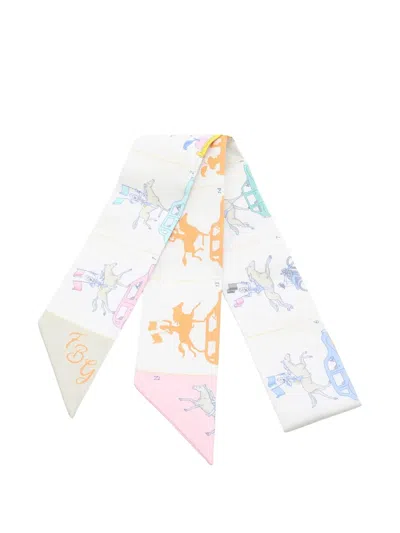 Pre-owned Hermes 2010s Parade Ribbon Scarf In Gray