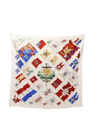 Pre-owned Hermes 2010s Pavois Scarf In White