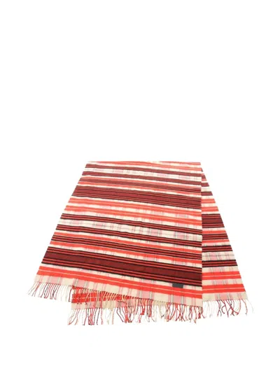 Pre-owned Hermes 2010s Plaid Cashmere Scarf In Red