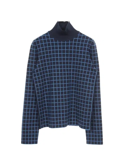 Pre-owned Hermes 2010s Plaid Turtleneck Sweater In Blue