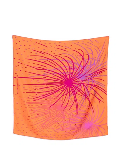 Pre-owned Hermes 2010s Pluie D'étincelles Scarf In Orange