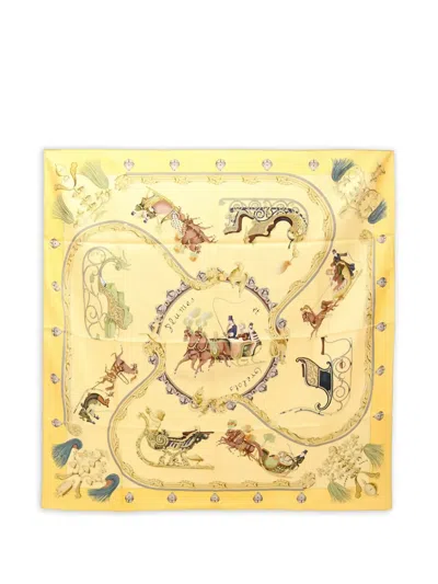 Pre-owned Hermes 2010s Plumes Grelots Scarf In Yellow