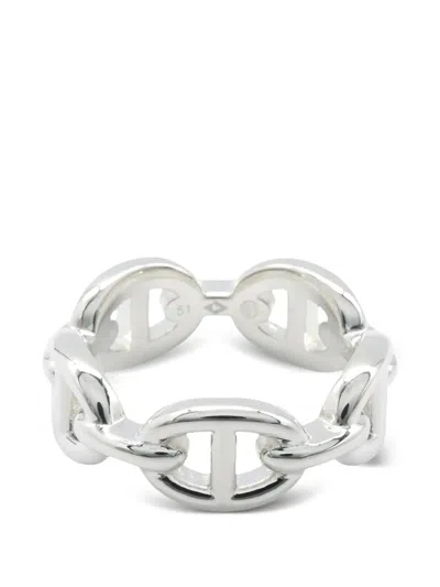 Pre-owned Hermes 2010s Pm Chaine D'ancre Enchainee Ring In Silver