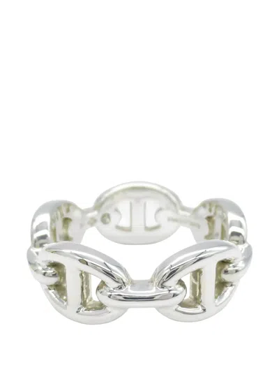 Pre-owned Hermes 2010s Pm Chaine D'ancre Enchainee Ring In Silver