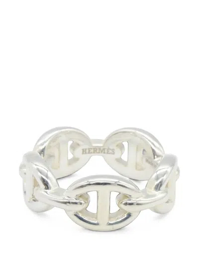 Pre-owned Hermes 2010s Pm Chaîne D'ancre Enchene Ring In Silver