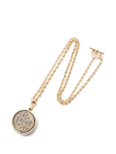 Pre-owned Hermes 2010s Pm Medaille Quadrige Necklace In Gold