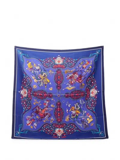 Pre-owned Hermes 2010s Poesie Persane Scarf In Blue