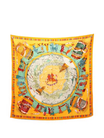 Pre-owned Hermes 2010s Prières Au Vent Scarf In Orange