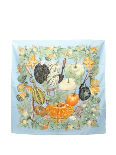 Pre-owned Hermes 2010s Printed Silk Scarf In Blue