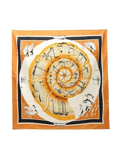 Pre-owned Hermes 2010s Printed Silk Scarf In Neutral