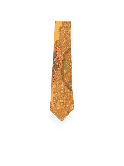 Pre-owned Hermes 2010s Printed Silk Tie In Orange