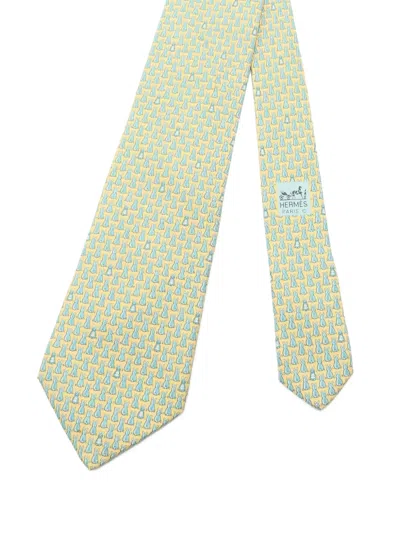 Pre-owned Hermes 2010s Rabbit Pattern Tie In Yellow