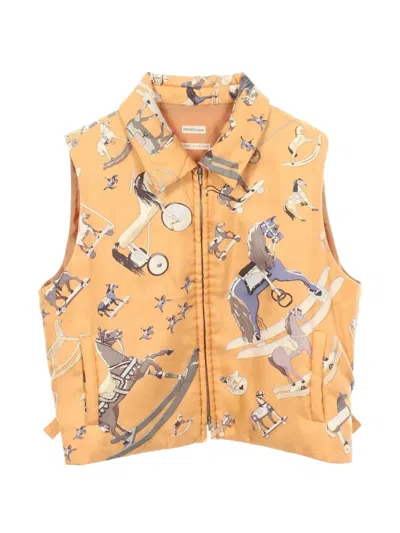 Pre-owned Hermes 2010s Raconte-moi Le Cheval Silk Vest In Orange