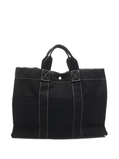 Pre-owned Hermes 10s Sac Deauville Mm Canvas Tote Bag In Black
