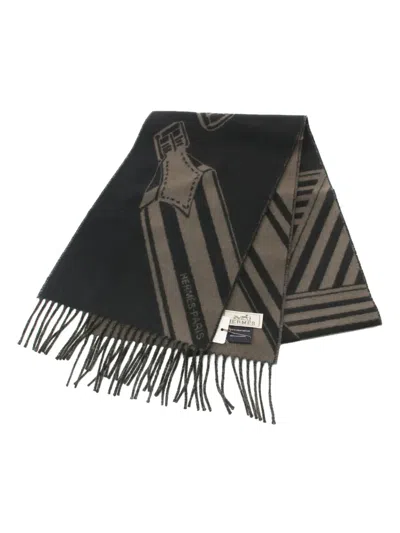 Pre-owned Hermes 2010s Sangles En Zig Zag Cashmere Scarf In Black