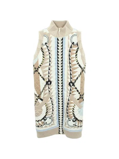 Pre-owned Hermes 2010s Scarf-print Down Gilet In Neutrals