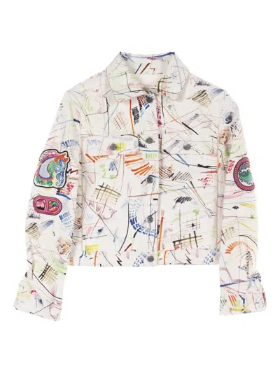 Pre-owned Hermes 2010s Scribble Embroidered Jacket In White