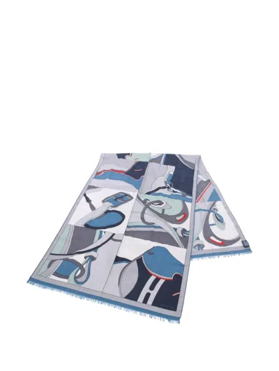 Pre-owned Hermes 2010s Selle En Desordre Shawl In Gray