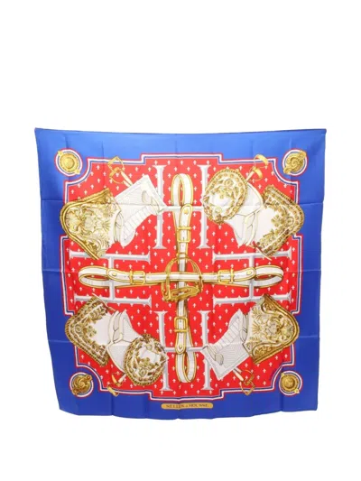 Pre-owned Hermes 2010s Selles À Housse Silk Scarf In Blue