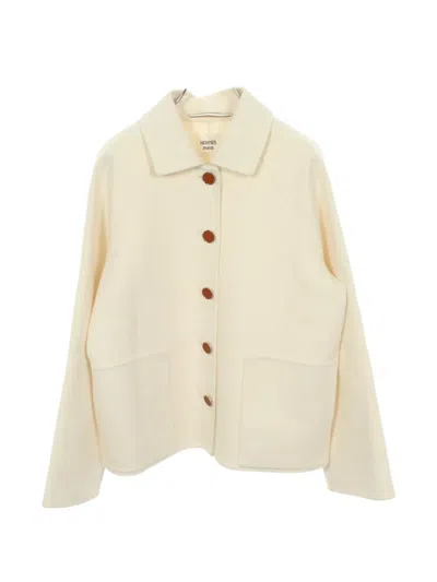 Pre-owned Hermes 2010s Serie Button Cashmere Coat In Neutral