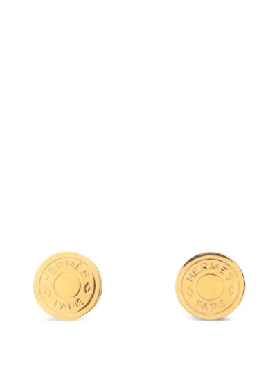 Pre-owned Hermes 2010s Serie Clip-on Earrings In Gold