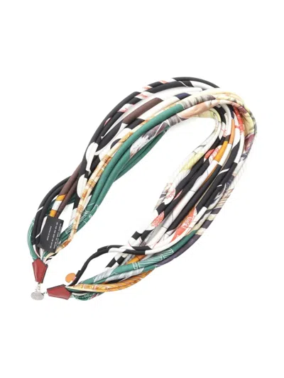 Pre-owned Hermes 2010s Silk Leather Necklace In Green