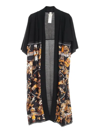 Pre-owned Hermes 2010s Silk Panel Cardigan In Black