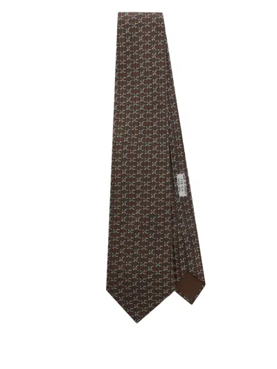Pre-owned Hermes 2010s Silk Tie In Brown