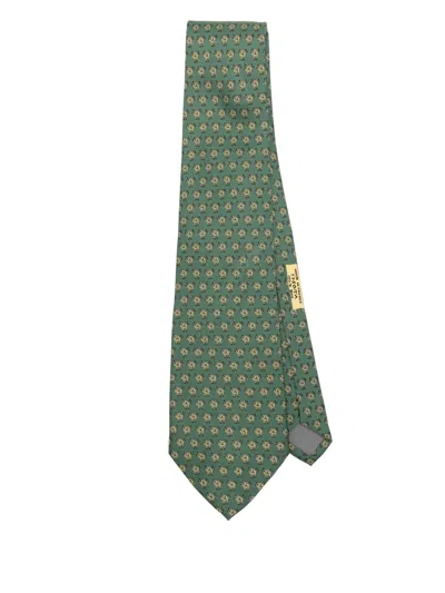 Pre-owned Hermes 2010s Silk Tie In Green