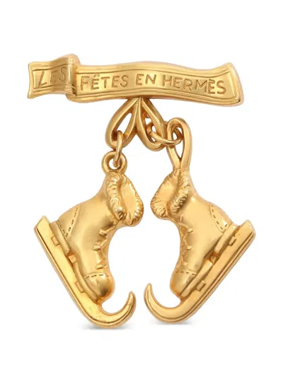 Pre-owned Hermes 2010s Skate Motif Brooch In Gold