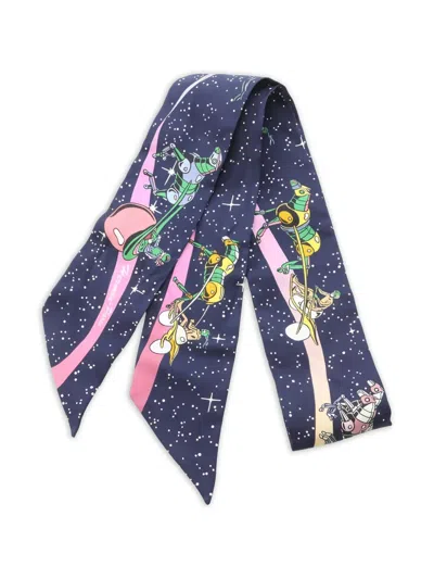 Pre-owned Hermes 2010s Space Derby Ribbon Scarf In Blue