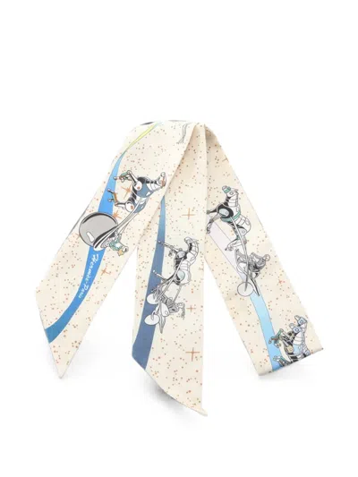 Pre-owned Hermes 2010s Space Derby Twilly Scarf In Neutrals