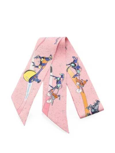 Pre-owned Hermes 2010s Space Derby Twilly Scarf In Pink